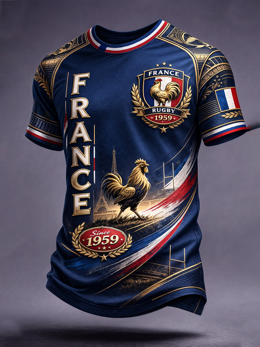 T-shirt décontracté style rétro rugby français
