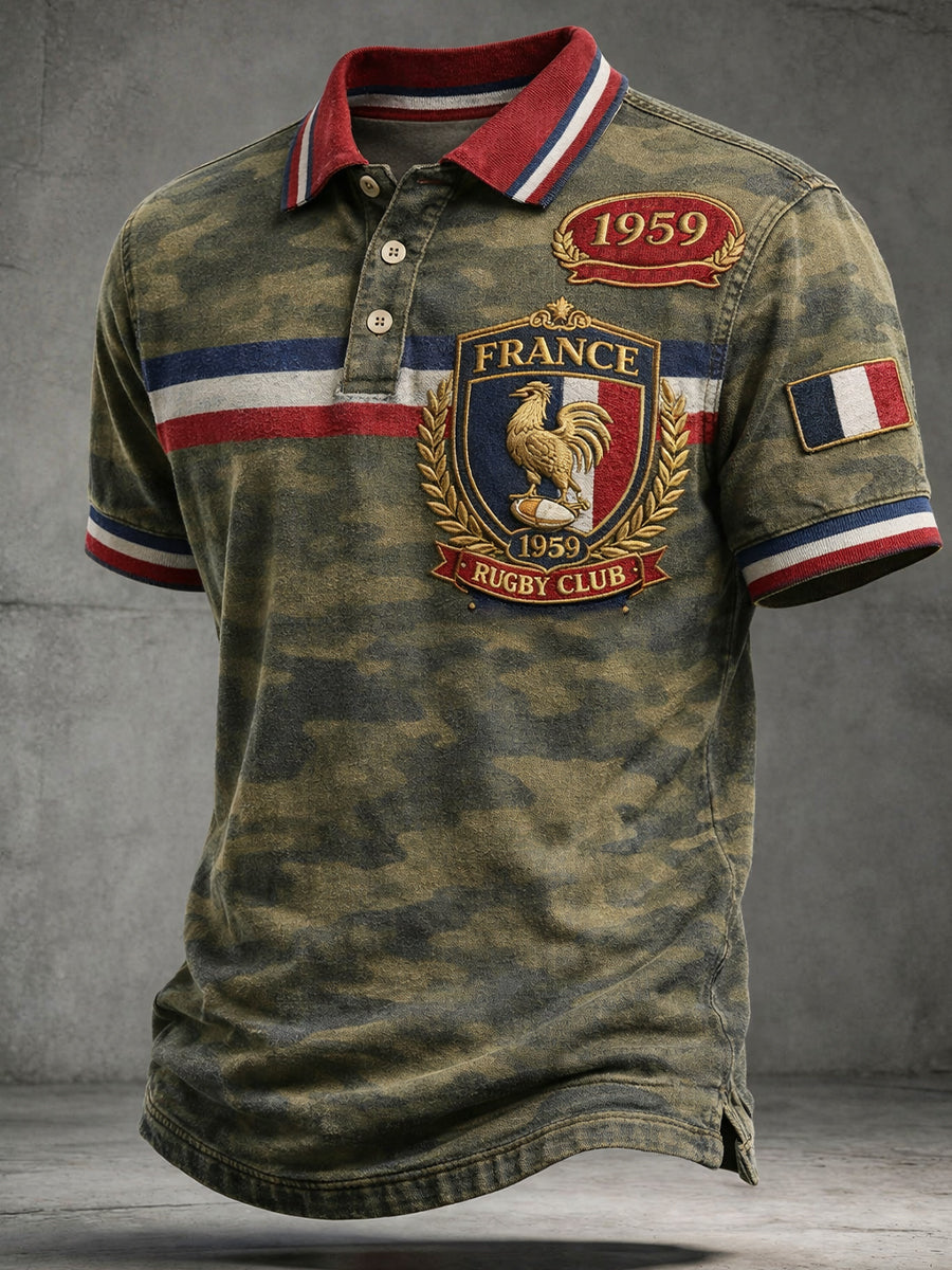 Maillot décontracté style rugby rétro français
