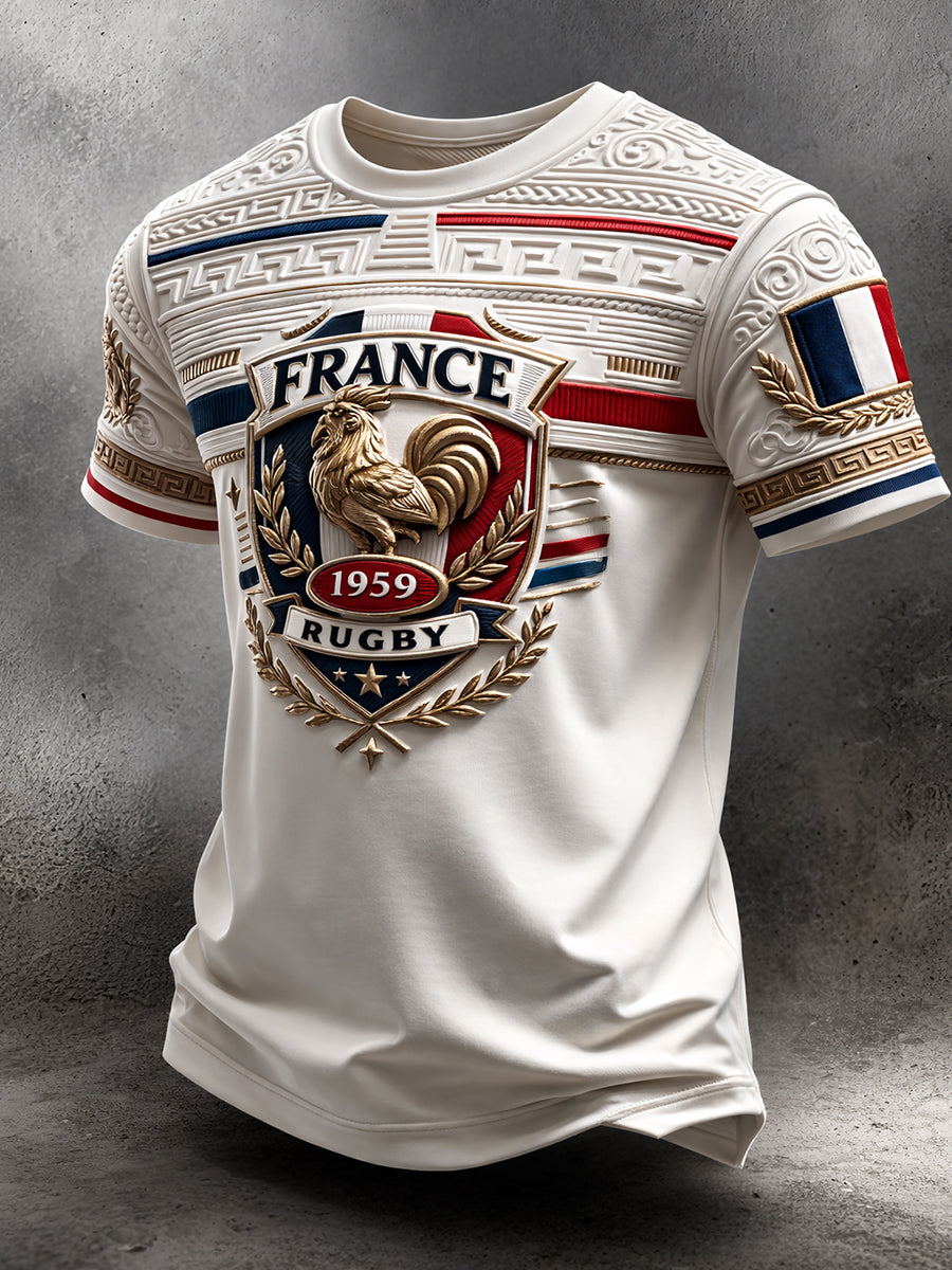 T-shirt décontracté style rugby rétro français