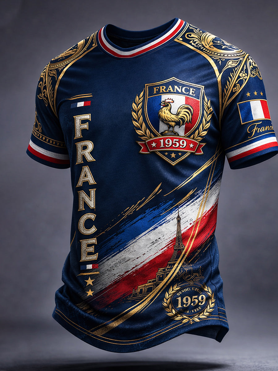 T-shirt décontracté style rugby rétro français