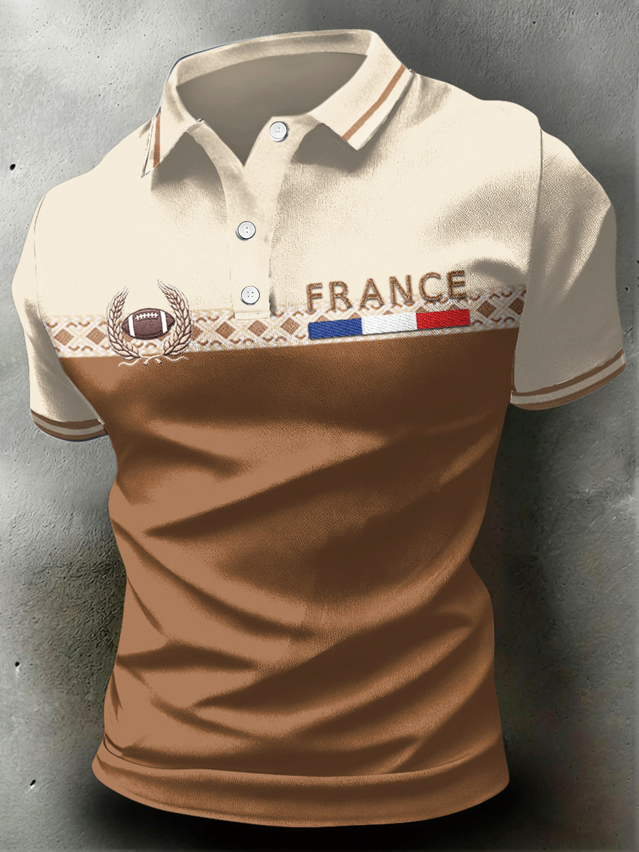 Polo d'affaires décontracté à imprimé de rugby français pour hommes