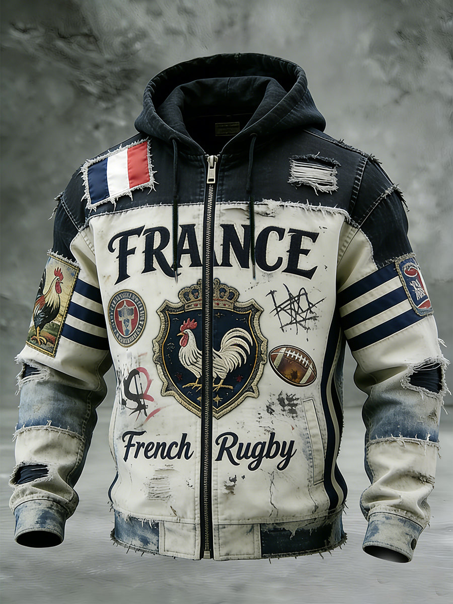 Veste décontractée de rugby style rétro français à capuche