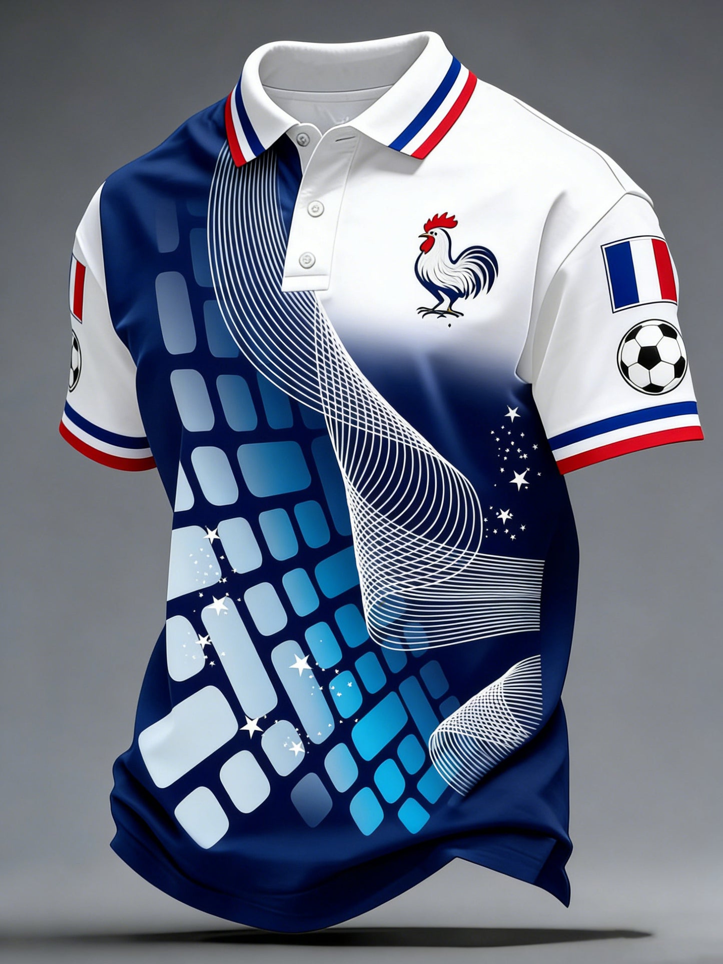 Polo pour hommes, fan de football français, avec imprimé artistique