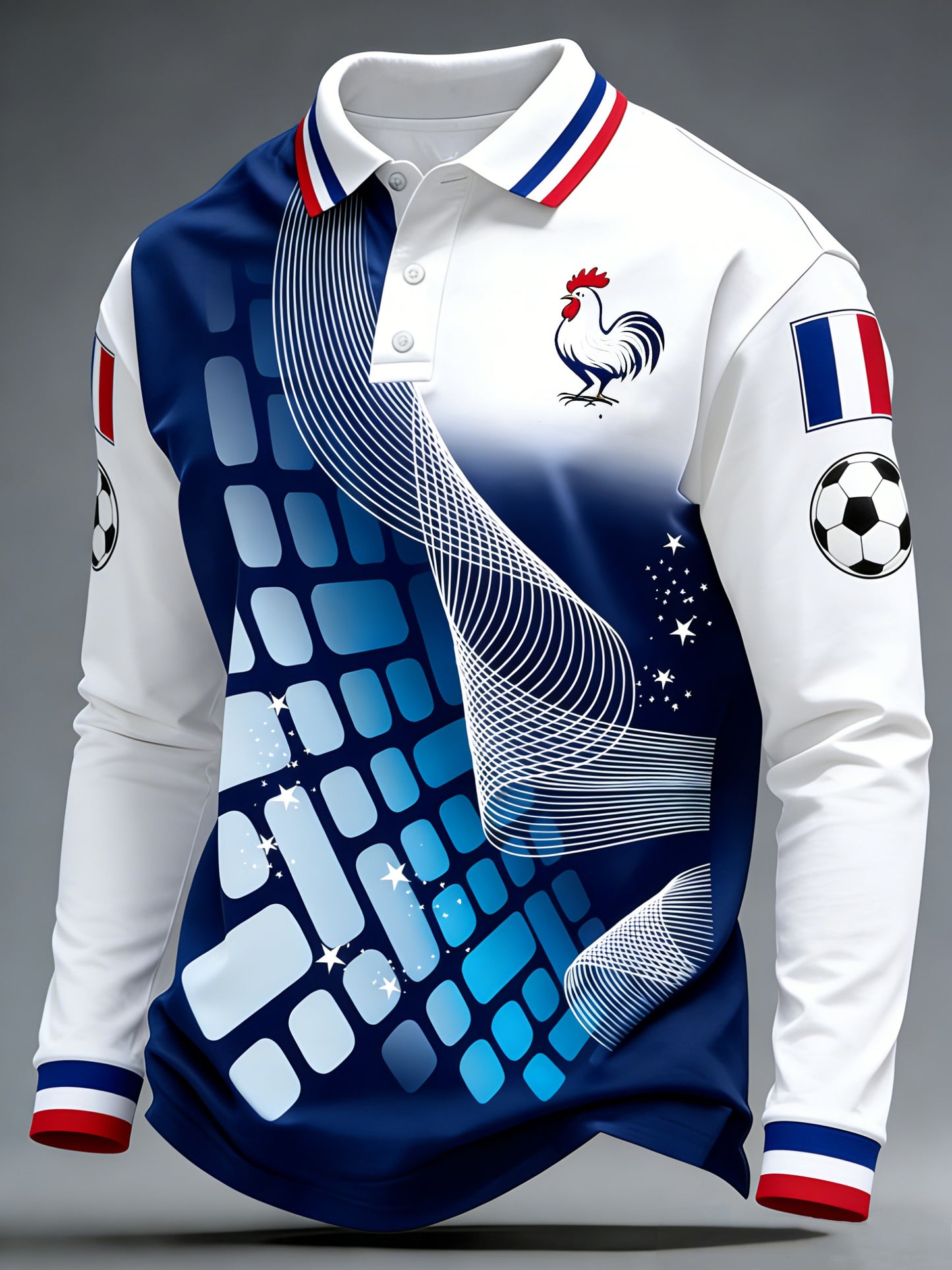 Polo de supporter pour match de football français – Manches longues avec imprimé artistique