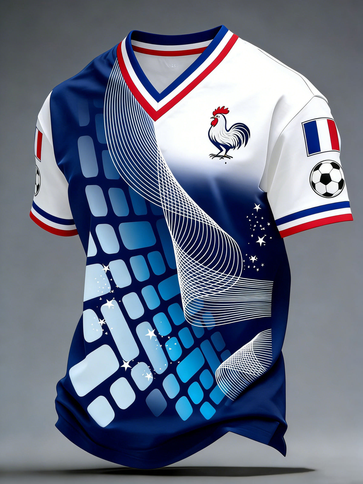 T-shirt de fan avec impression artistique pour soutenir un match de football français masculin