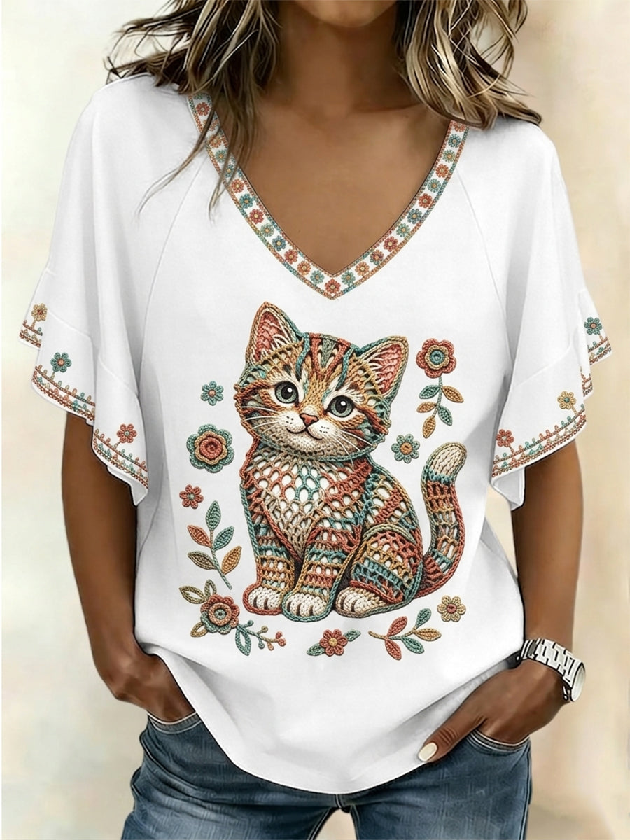 Tee-shirt à manches courtes Cat Art Femme