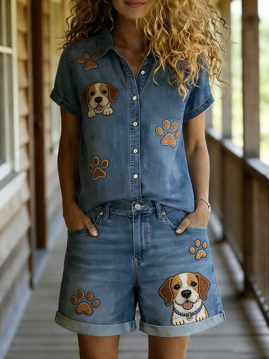 Ensemble chemise et short décontractés à manches courtes pour femmes, imprimé animalier