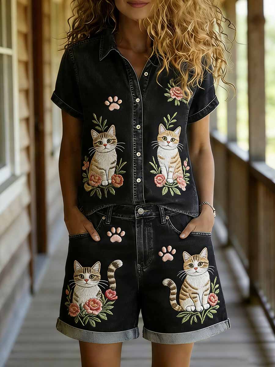 Ensemble chemise et short décontractés à manches courtes pour femmes, imprimé animalier