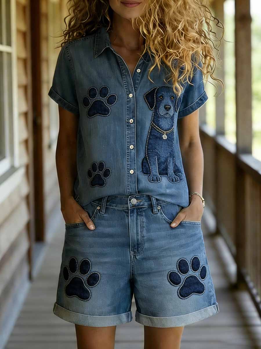Ensemble chemise et short décontractés à manches courtes pour femmes, imprimé animalier