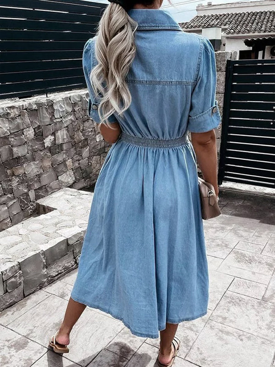 Robe en denim à manches courtes élégante et décontractée pour femmes