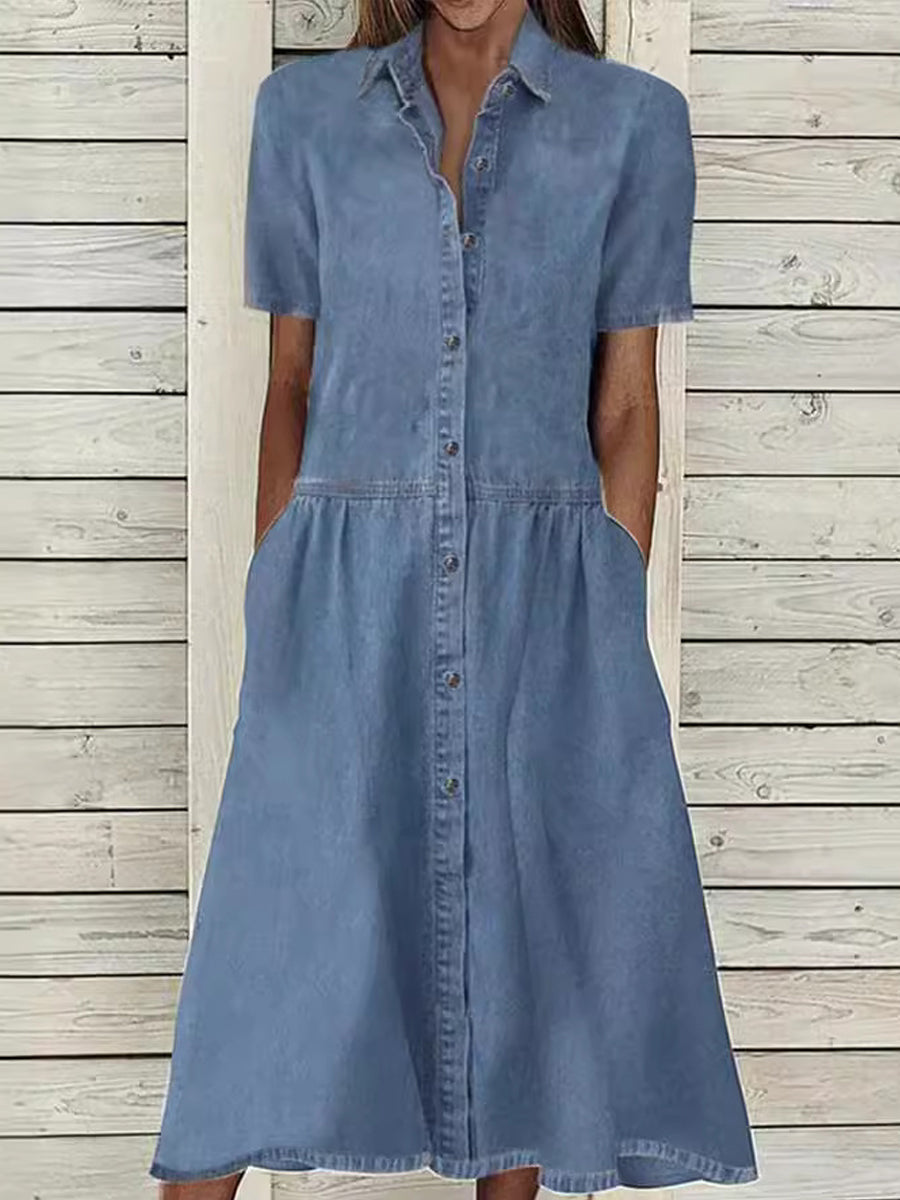 Robe en denim élégante et décontractée à manches courtes pour femme