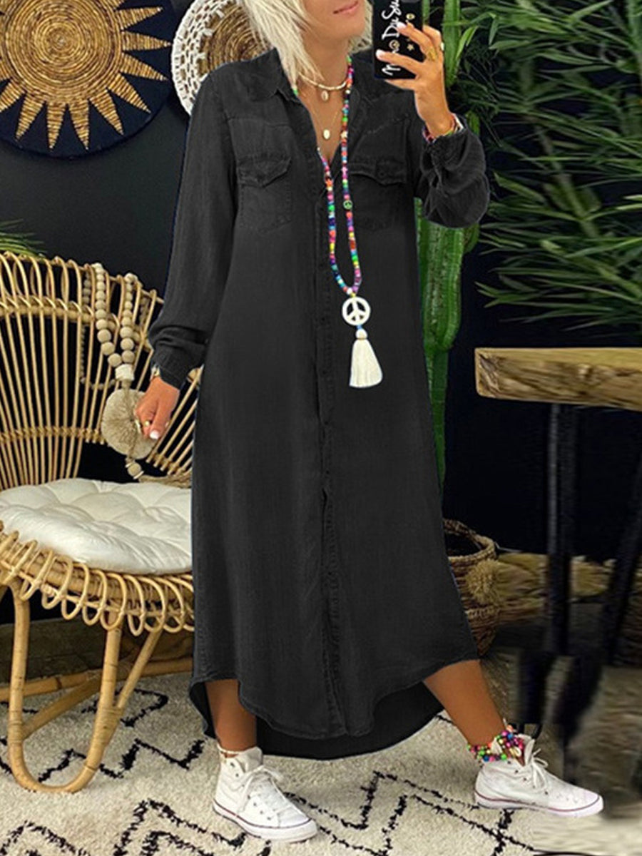 Robe chemise en denim élégante décontractée pour femmes