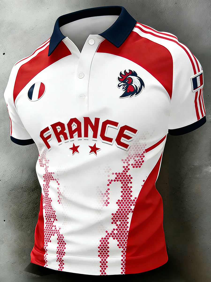 Polo sportif à manches courtes raglan pour hommes, à thème de football