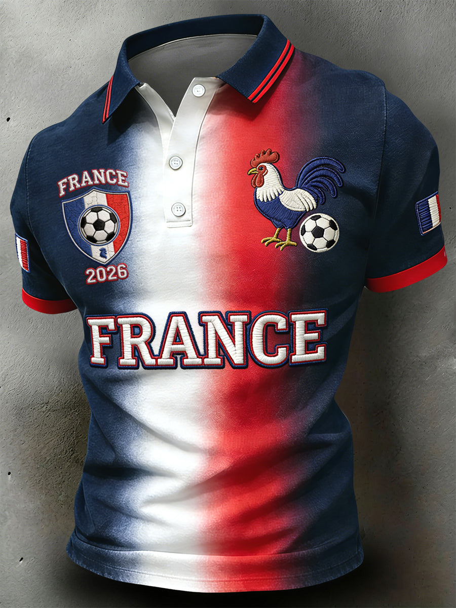 Polo artistique décontracté à dégradé footballistique rétro français 2026