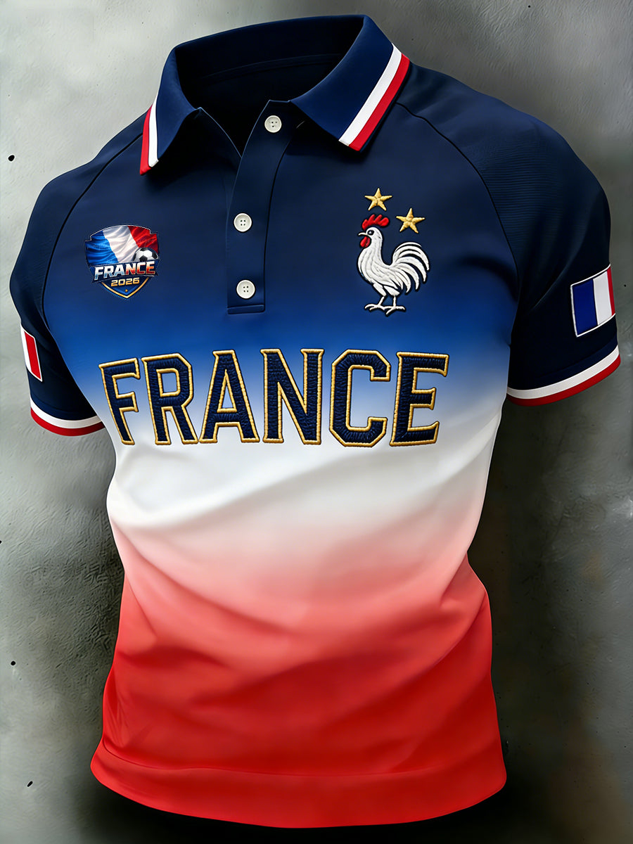 Polo manches raglan pour hommes à imprimé brodé sur le thème du football