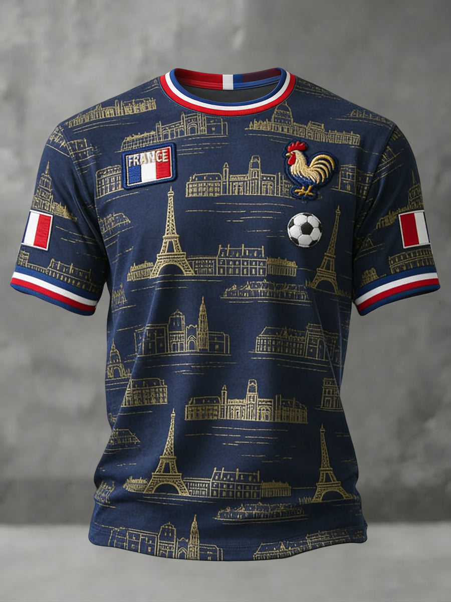 T-shirt décontracté artistique rétro français pour fans de football 2026