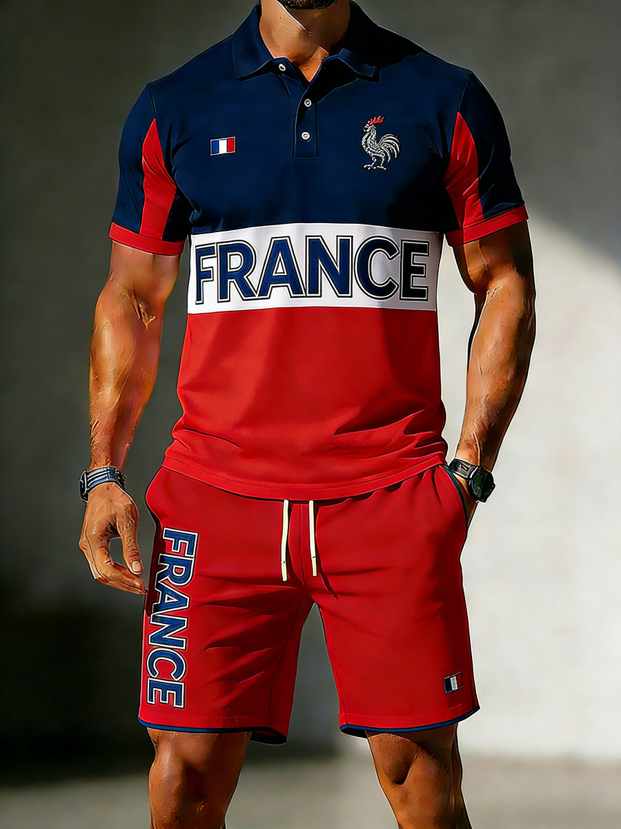 Ensemble sportif pour hommes à manches courtes et short, sur le thème du football