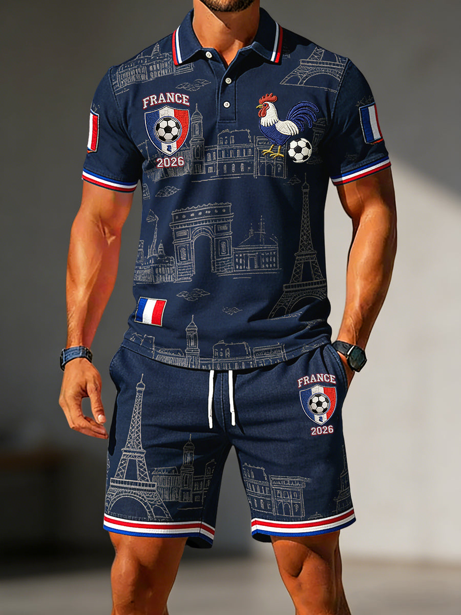 Ensemble décontracté polo et short rétro français pour fans de football 2026
