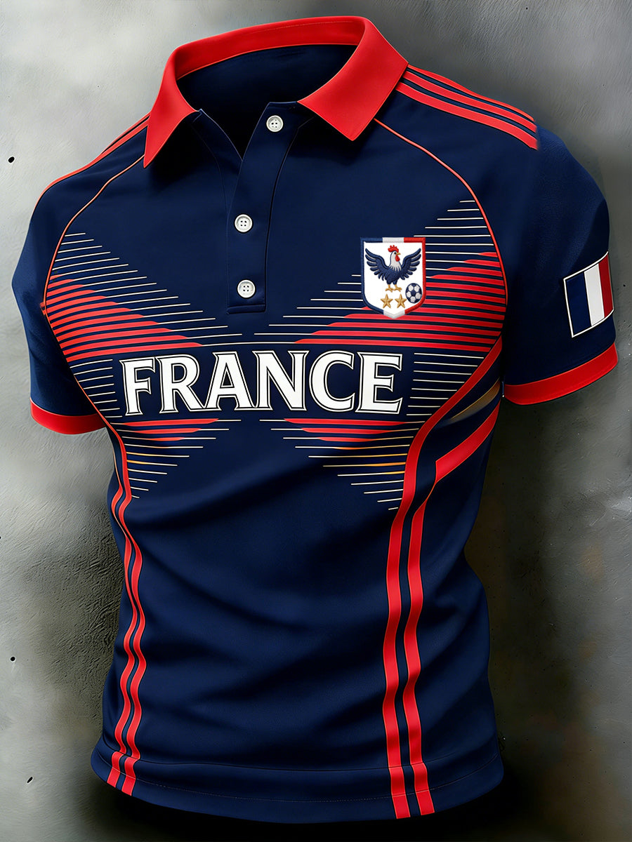 Polo sportif à manches courtes raglan pour hommes, à thème de football