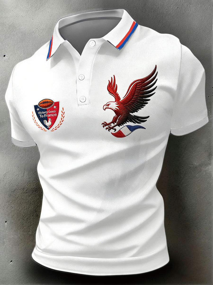 Polo décontracté blanc pour homme avec imprimé rugby drapeau français