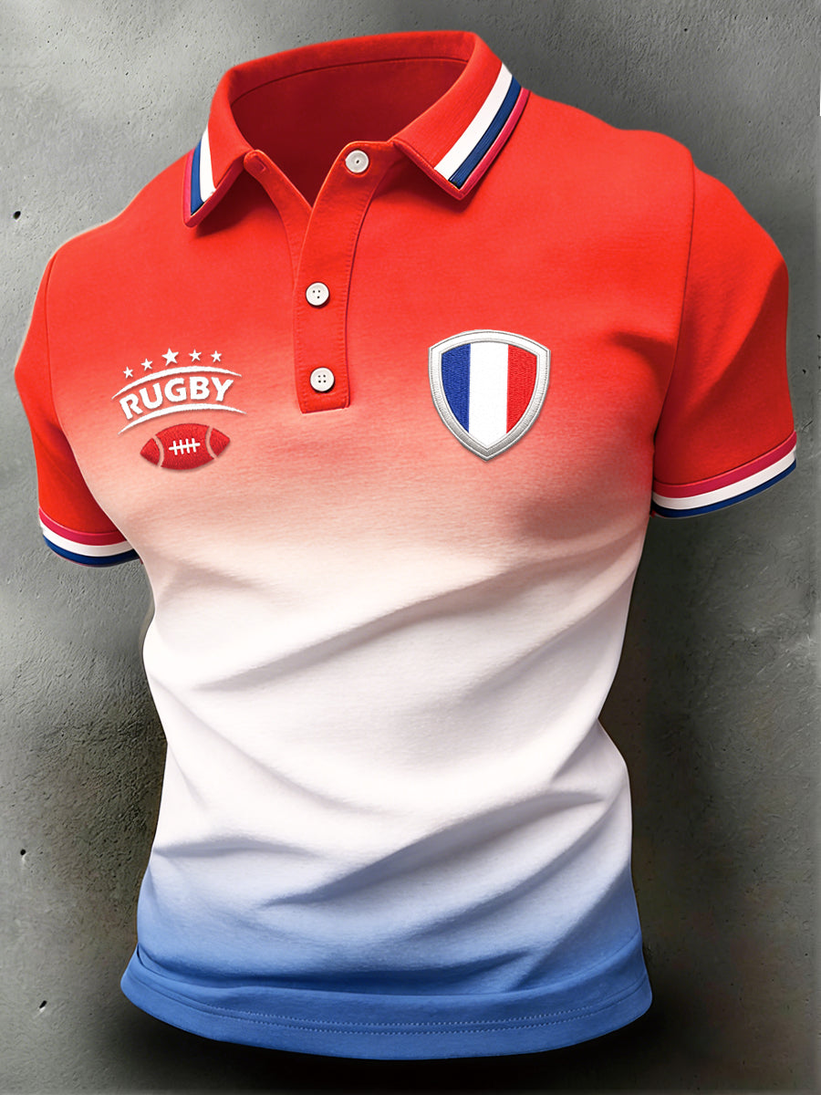 Polo décontracté imprimé de rugby drapeau français pour hommes