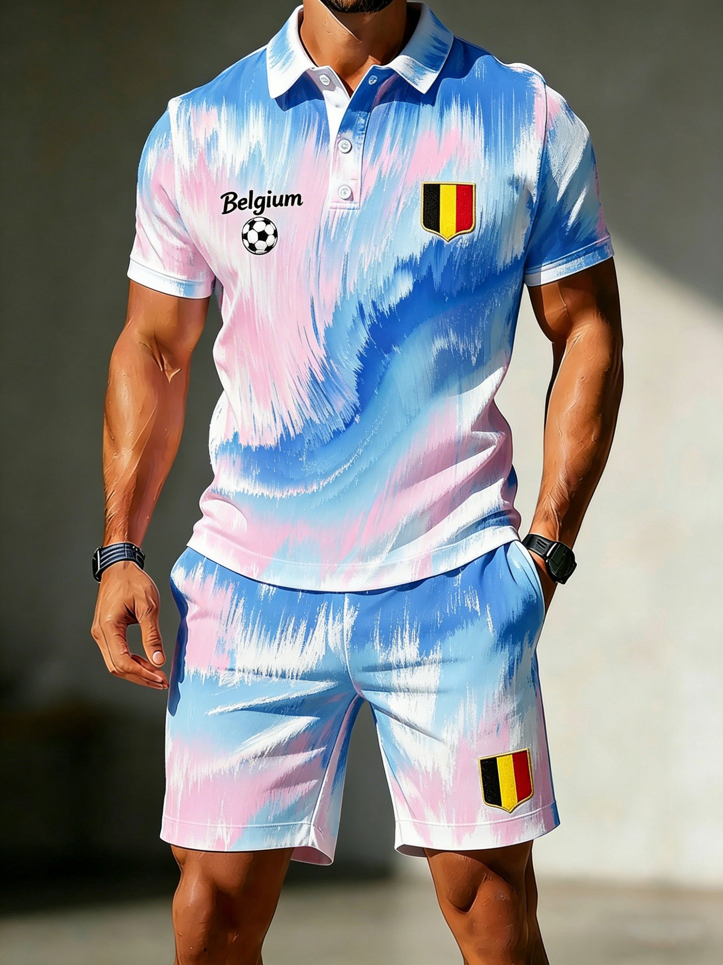 Affiche d’art pour les supporters de football belge, motif de match masculin, ensemble polo pour fans