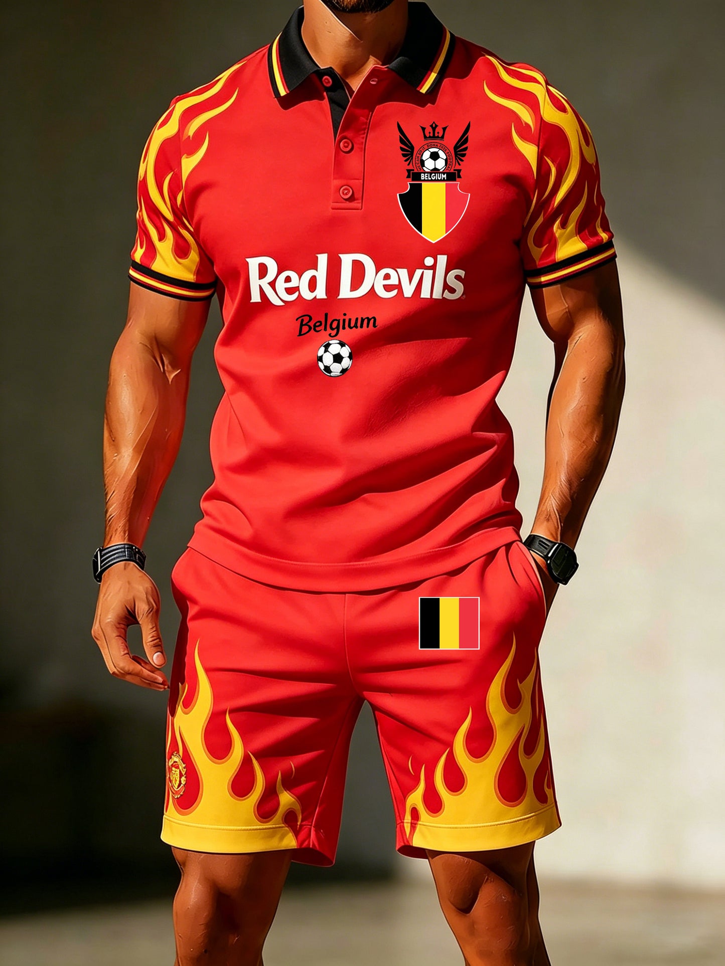 Affiche d’art pour les supporters de football belge, motif de match masculin, ensemble polo pour fans