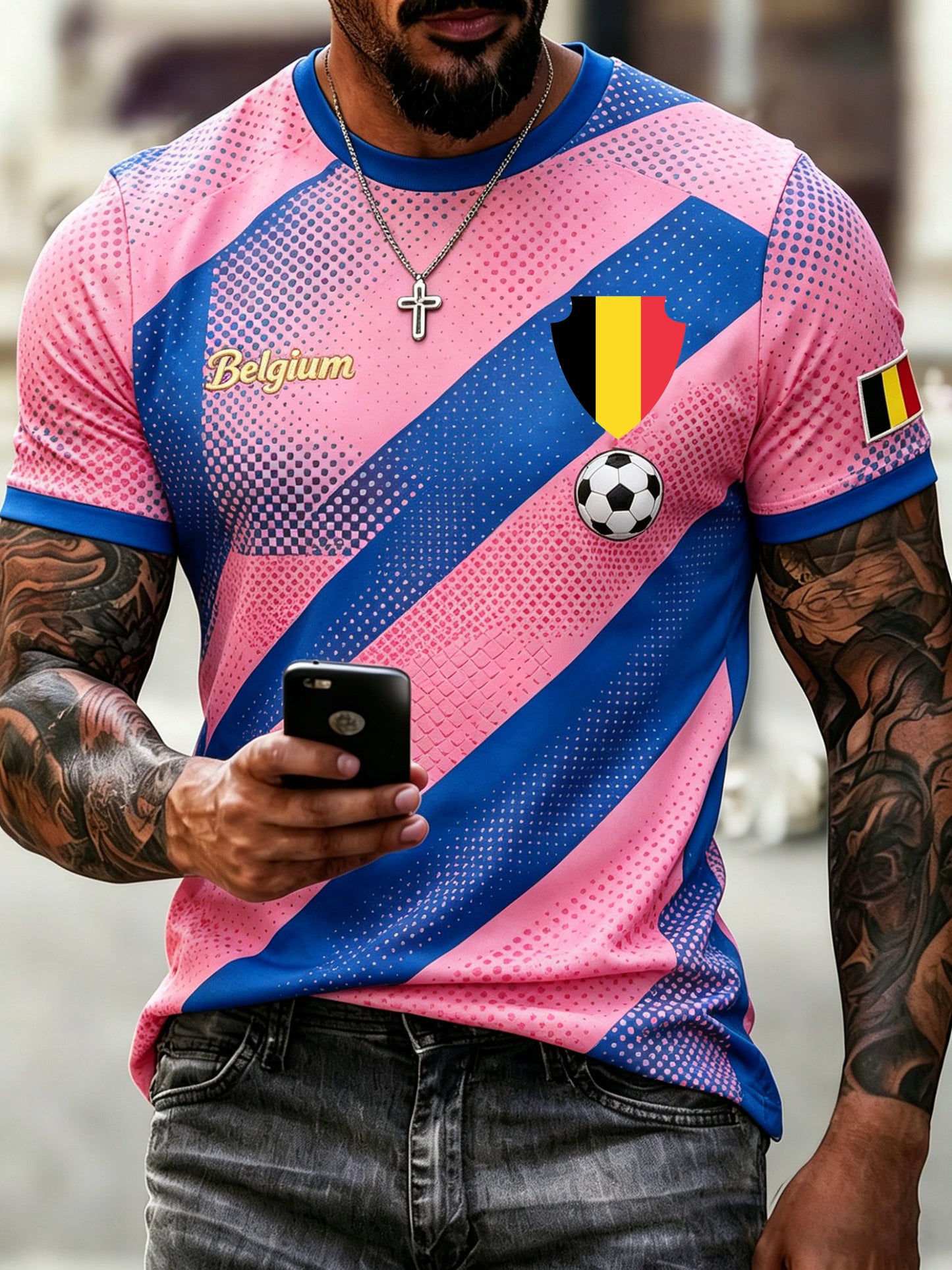 T-shirt de fan avec impression artistique pour soutenir le match de football belge masculin
