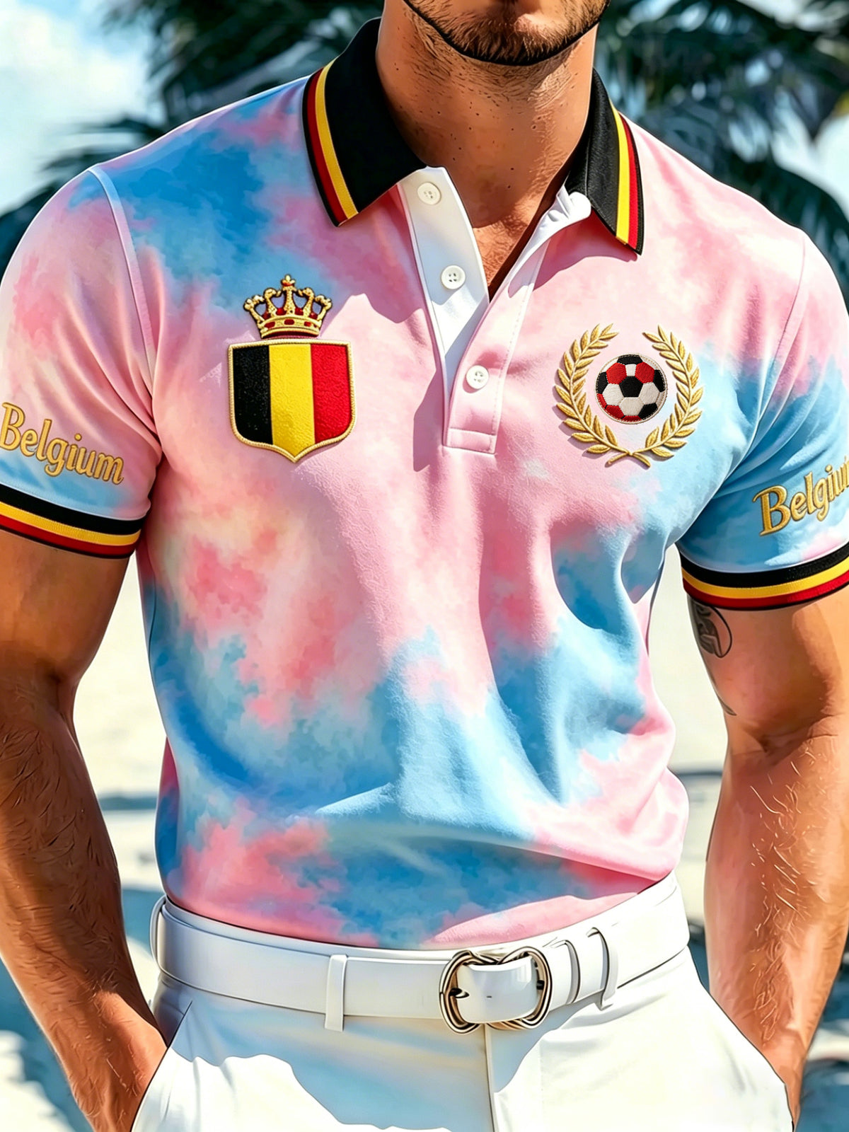 T-shirt polo pour fans avec impression artistique célébrant un match de football belge, pour hommes