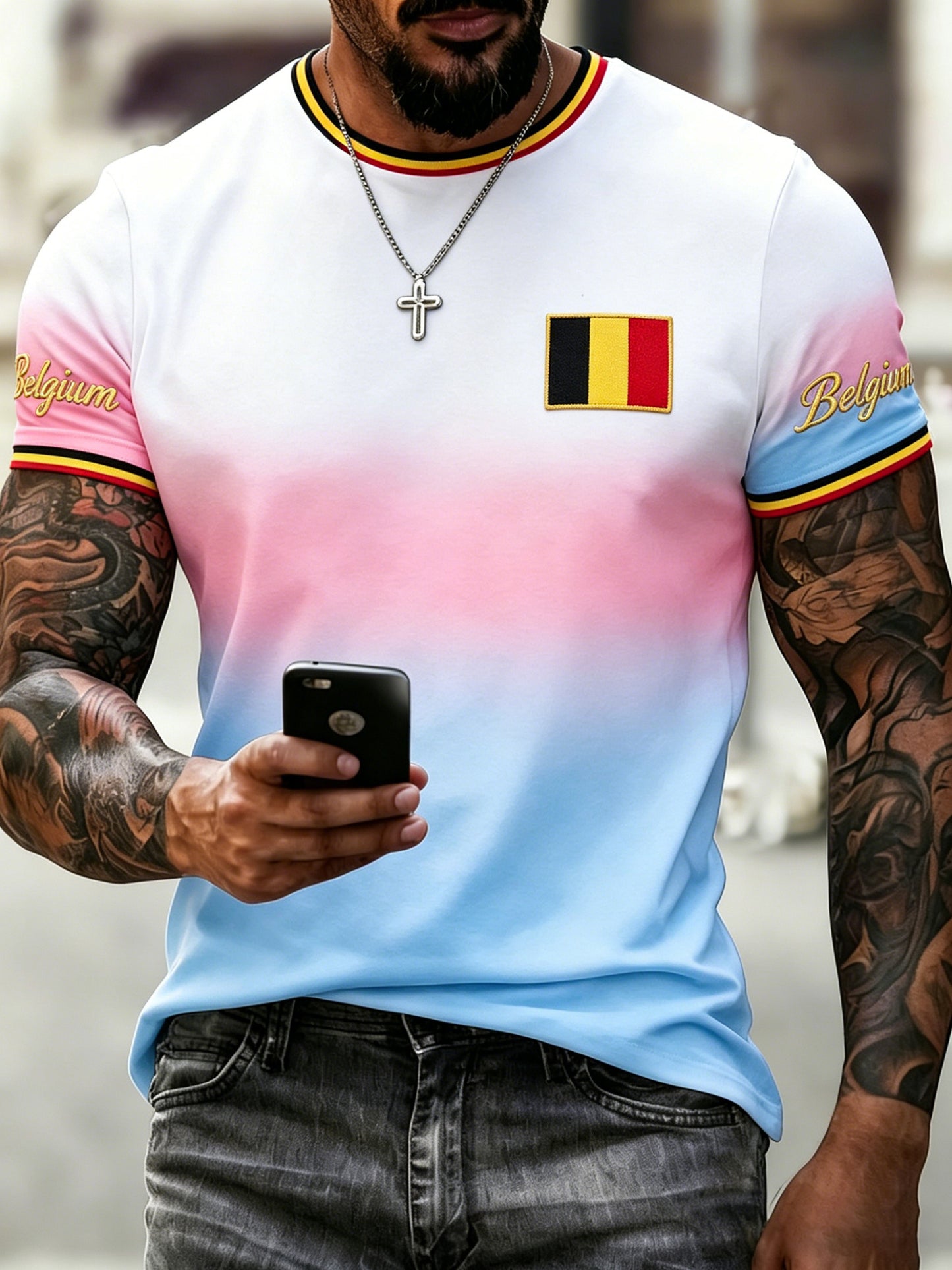 T-shirt de fan avec impression artistique pour soutenir le match de football belge masculin