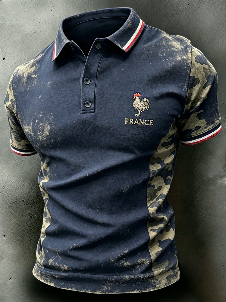 Polo Homme Imprimé Camouflage Détresse