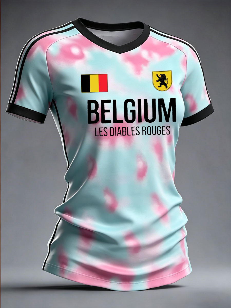 T-shirt imprimé pour femmes, fan de football belge