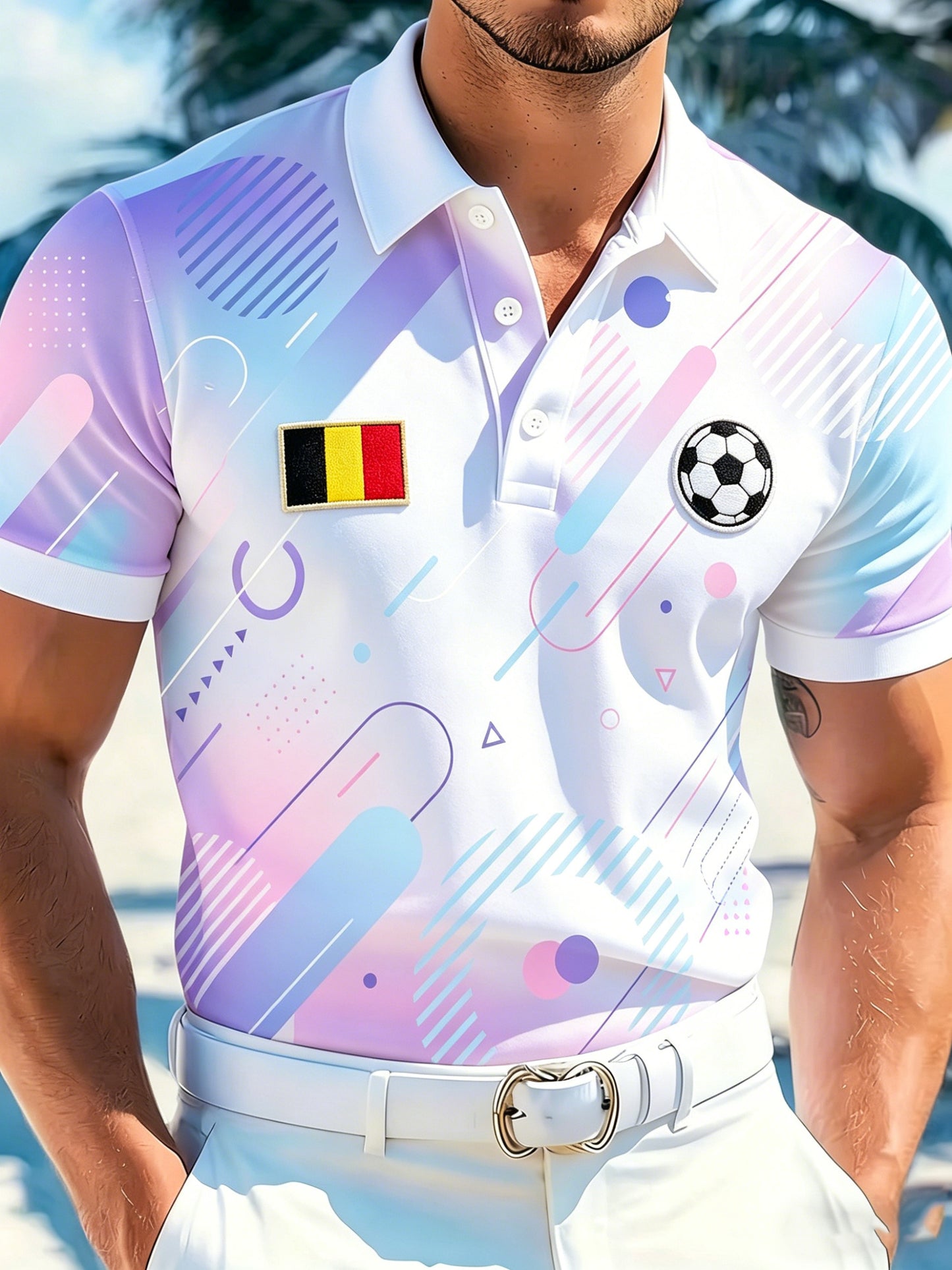 Polo à imprimé artistique Belge Football Match pour homme