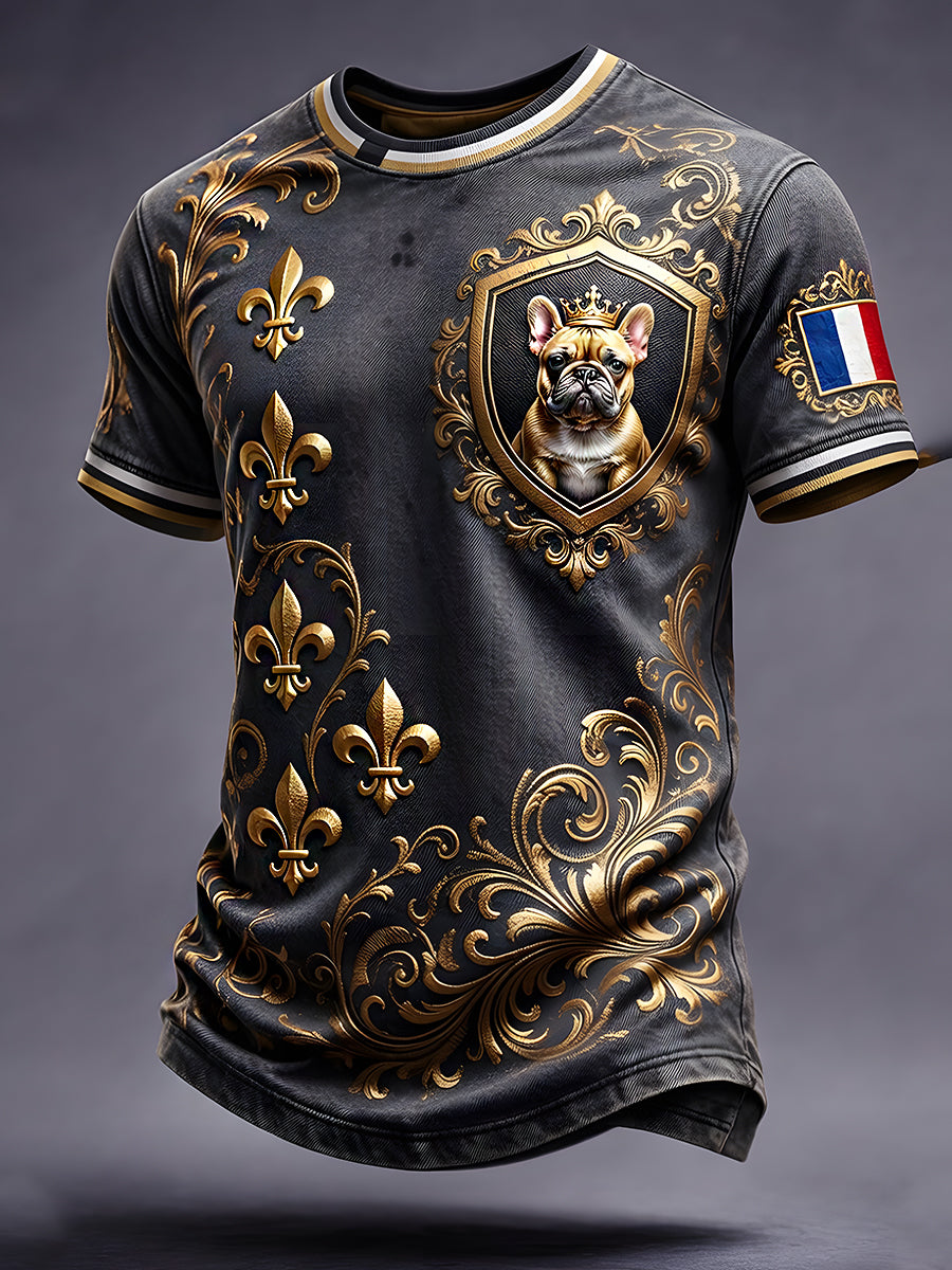 T-shirt décontracté avec impression d'art animalier rétro français