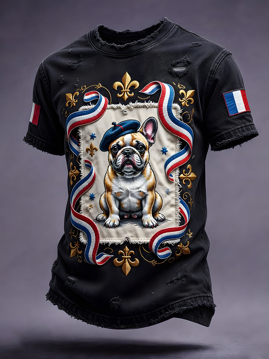 T-shirt décontracté avec impression d'art animalier rétro français