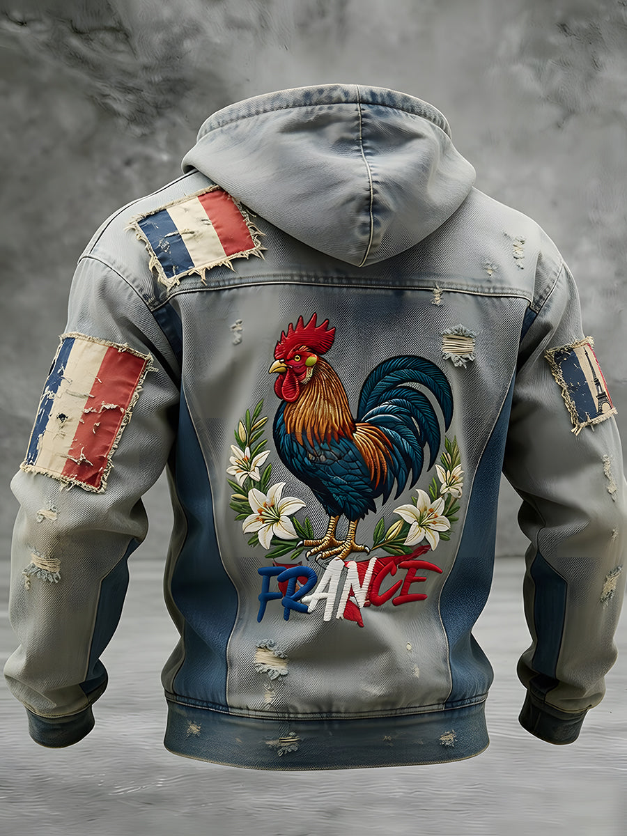 Veste décontractée à capuche avec impression d’art animalier rétro français