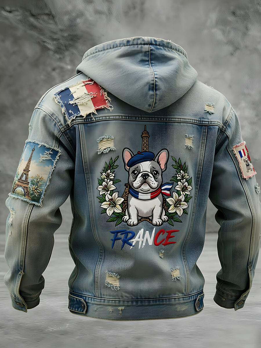 Veste décontractée à capuche avec impression d’art animalier rétro français