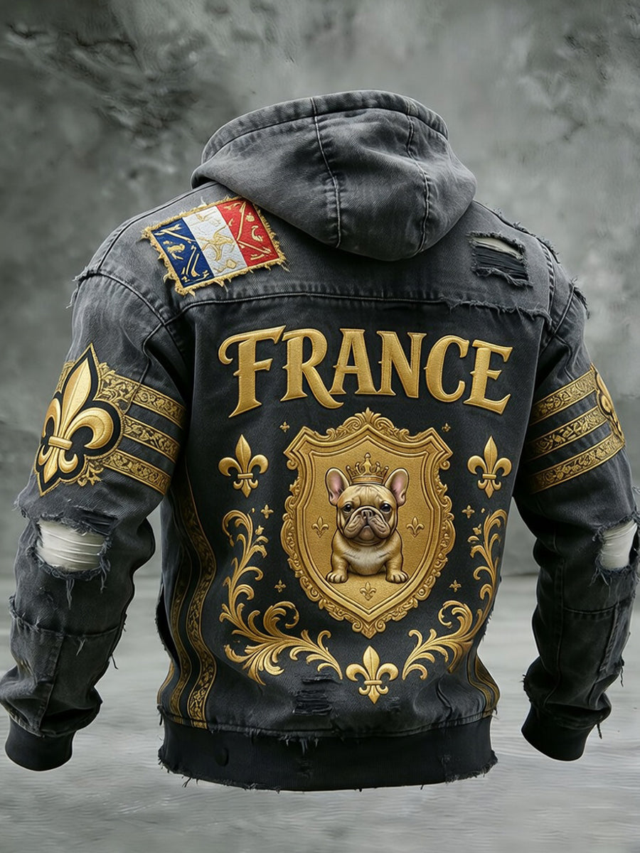Veste décontractée à capuche avec impression d’art animalier rétro français