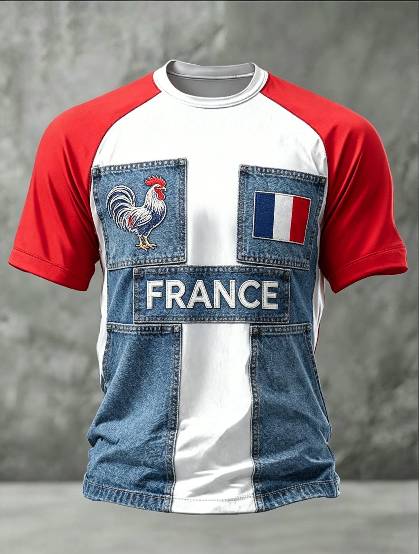 T-shirt imprimé d’art commémoratif au motif des couleurs du drapeau français pour hommes