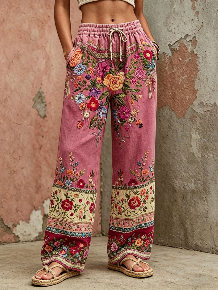 Pantalon imprimé d'art floral rose sensibilisation au cancer du sein chez les femmes