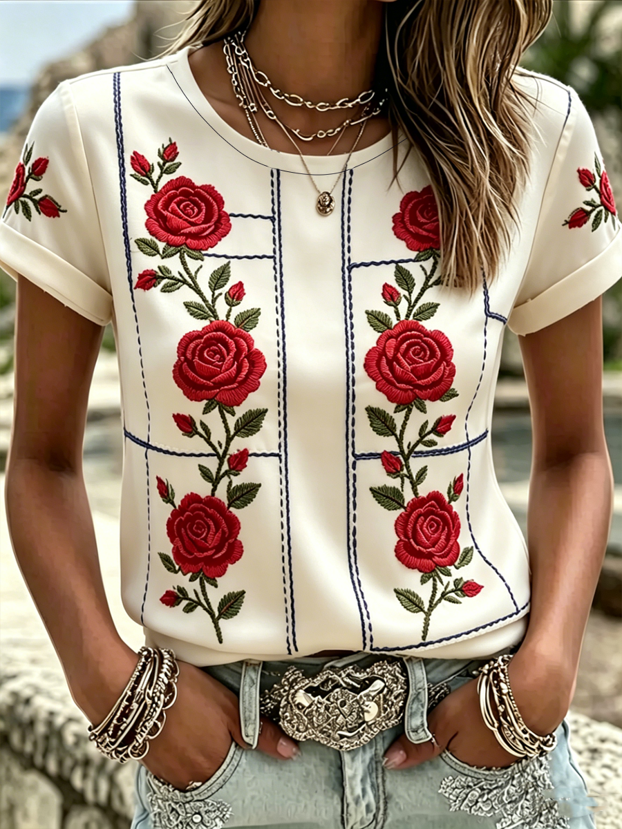 T-shirt à manches courtes pour femmes avec imprimé floral
