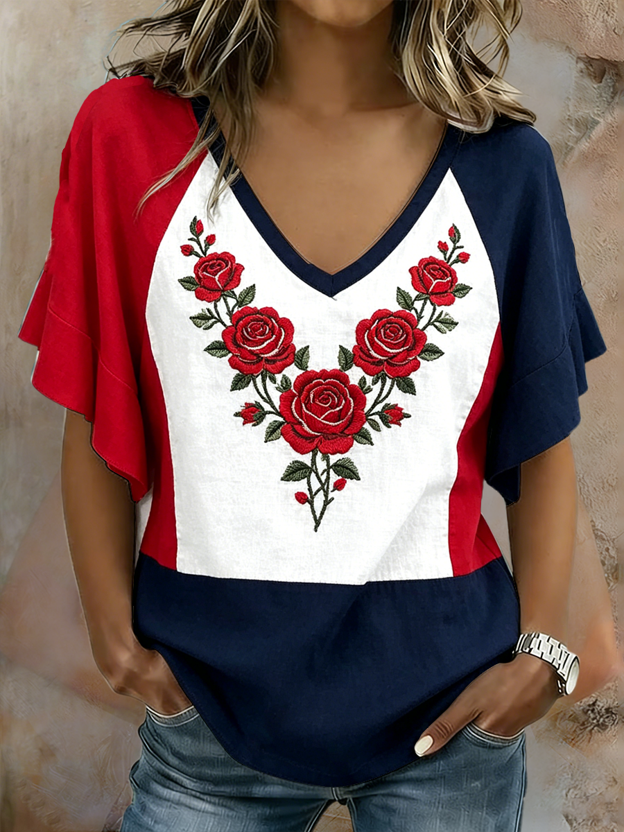 T-shirt à manches courtes imprimé floral pour femmes