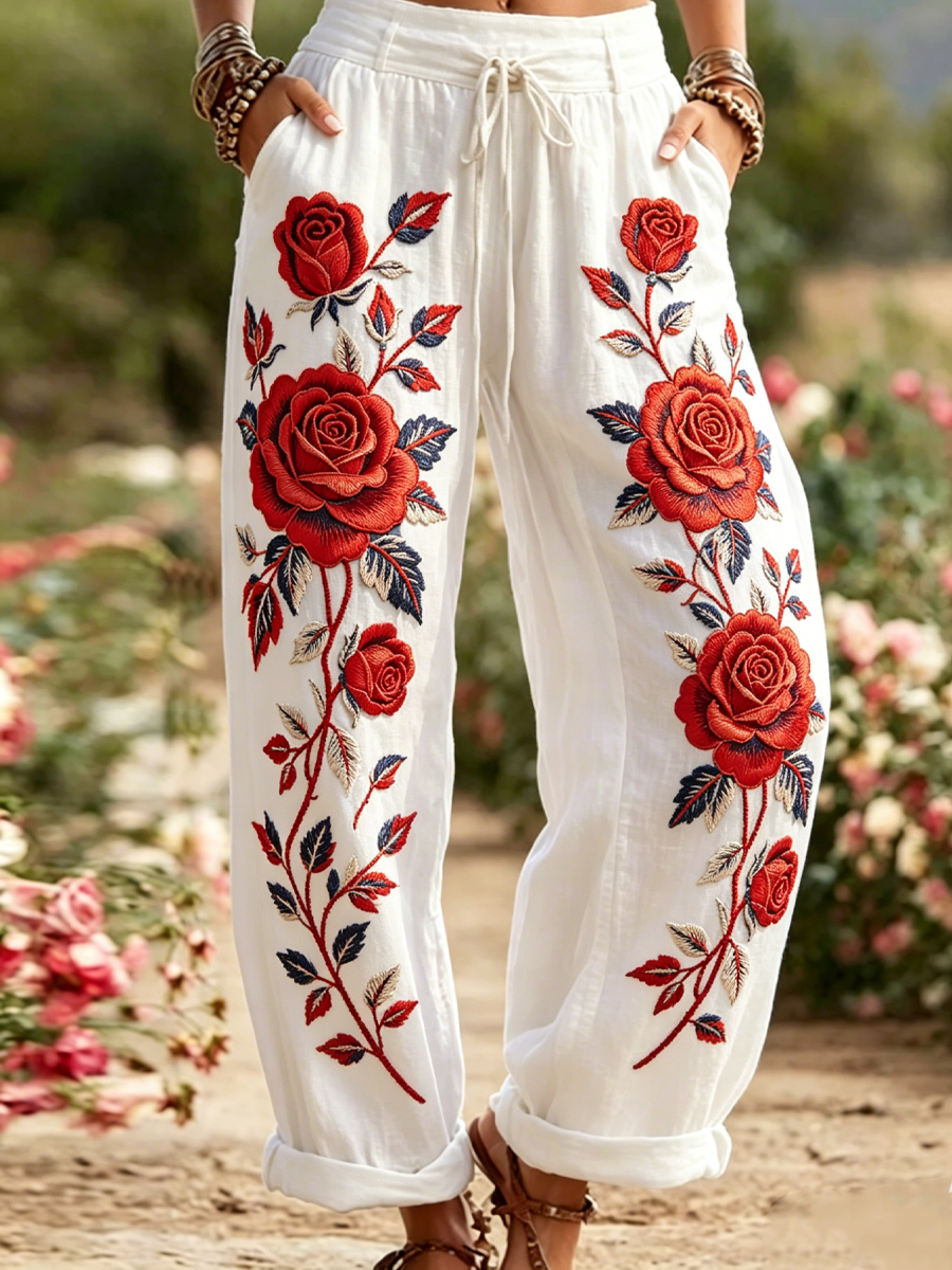 Pantalon évasé confortable à imprimé floral pour femmes