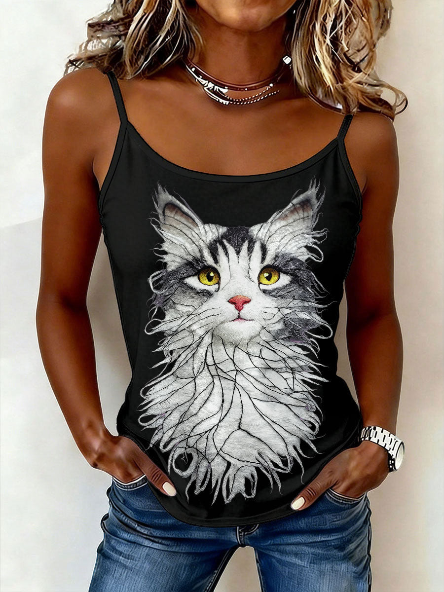 Hauts camisole à motif de chat pour femmes