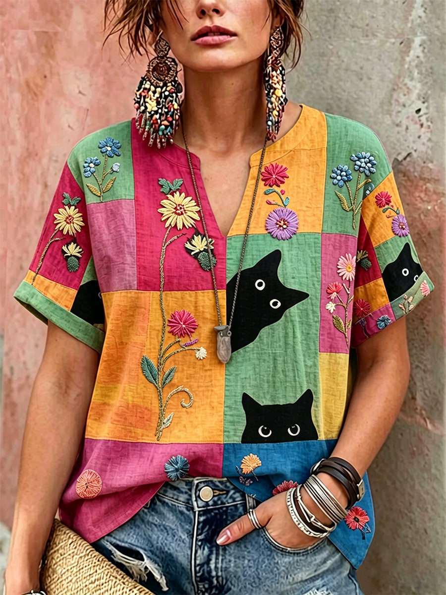 Chemise décontractée à imprimé floral rétro pour femmes