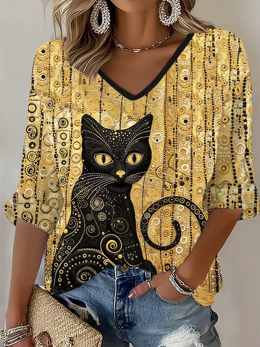 T-shirt Femme Glitter Black Cat Art Waffle