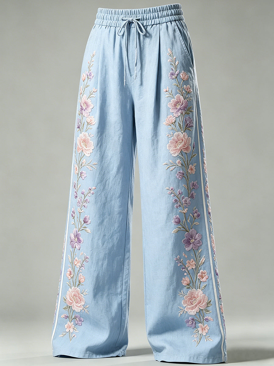 Pantalon à cordon de serrage pour femmes avec imprimé floral artistique