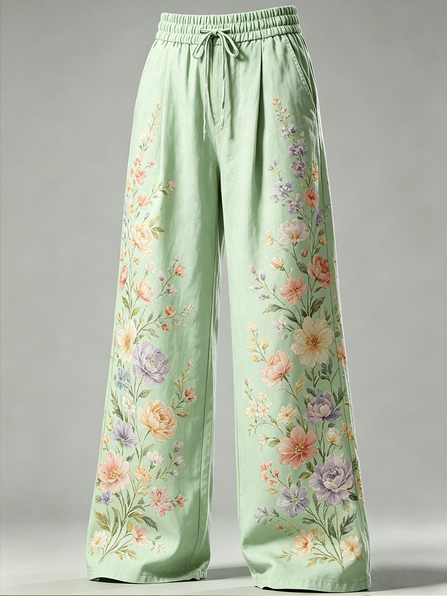 Pantalon à Cordon Fleur Art Imprimé Femme