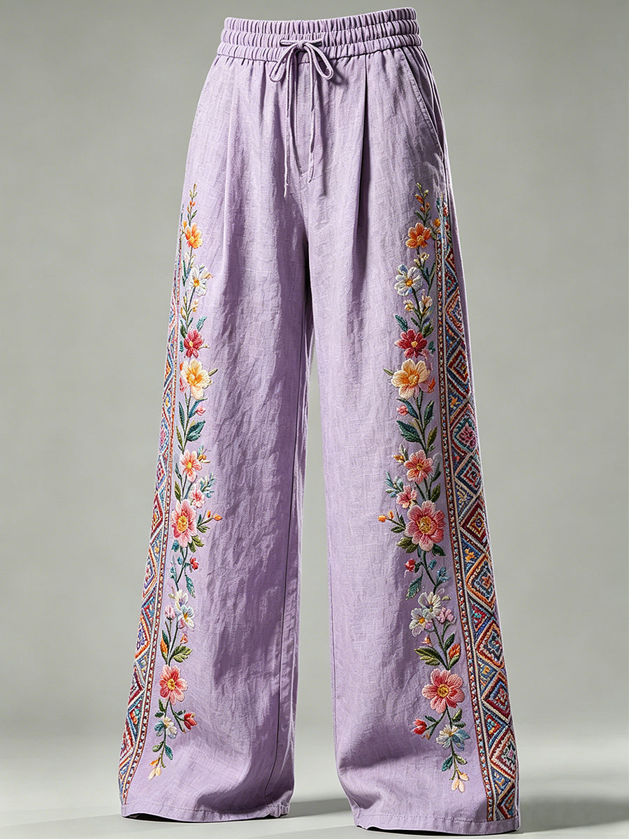 Pantalon à cordon de serrage pour femmes avec imprimé floral artistique