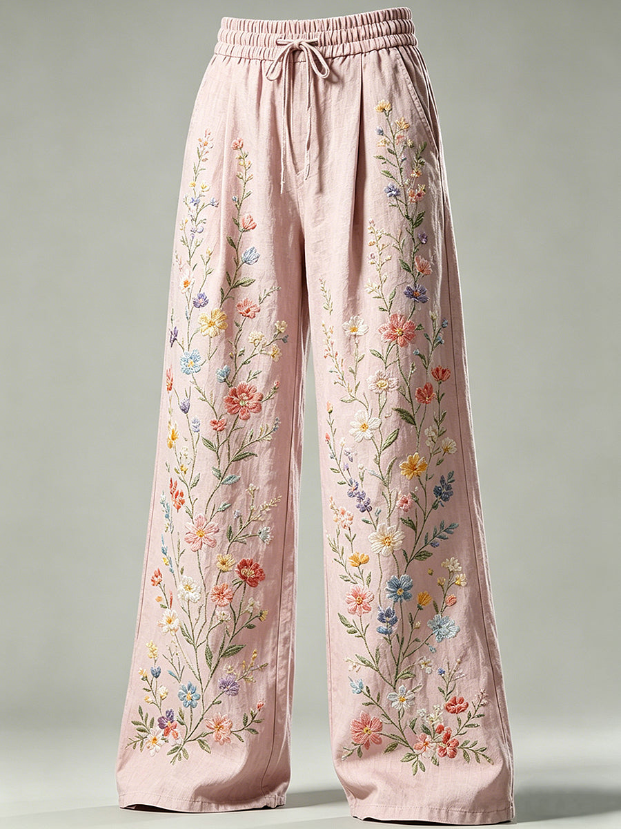 Pantalon à cordon de serrage pour femmes avec imprimé floral artistique